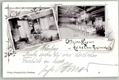Nürnberg 1899 Offiziers Kasino Empfangszimmer Saal 1. Chev. RegimentAdelskorrespondenz
