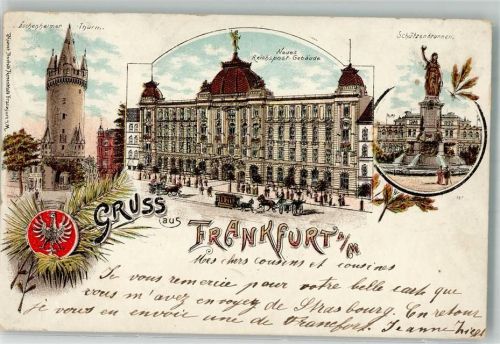 Frankfurt 1898 Eschenheimer Turm Neues Reichspost Gebäude Schützenbrunnen Pferdestraßenbahn