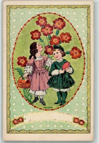 sign. Wilhelm List Kind Blumen Ostereier BKWI 4650-5 AK