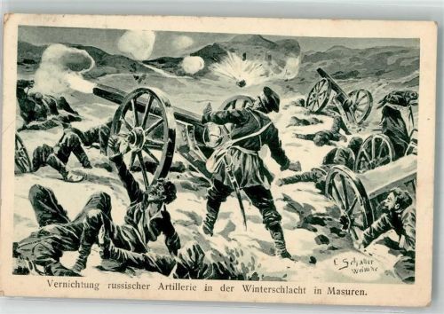1915 Vernichtung russischer Artillerie in Masuren sign. C. Schaller Propaganda WK I