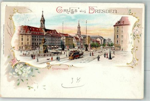 Dresden 1897 Hauptstraße Pferdestraßenbahn Litfaßsäule