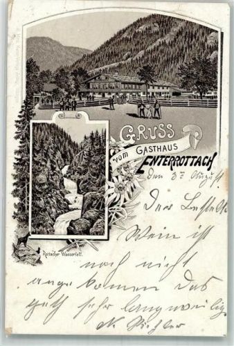 Rottach-Egern 1895 Lithographie Vorläufer Gasthaus Enterrottach Wasserfall