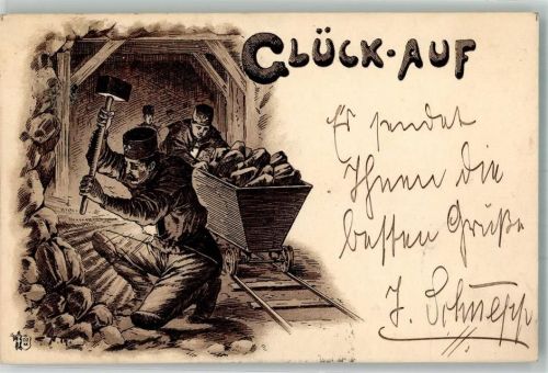 1898 Kumpel unter Tage Glück Auf Lithographie