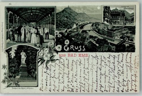 Bad Ems 1899 Wandelbahn Denkmal d. Kaiser Wilhelm I.