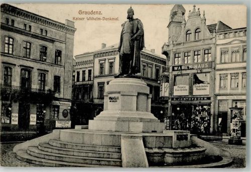 Graudenz 1915 Denkmal Kaiser Wilhelm Litfaßsäule Geschäft Feldpost WK I