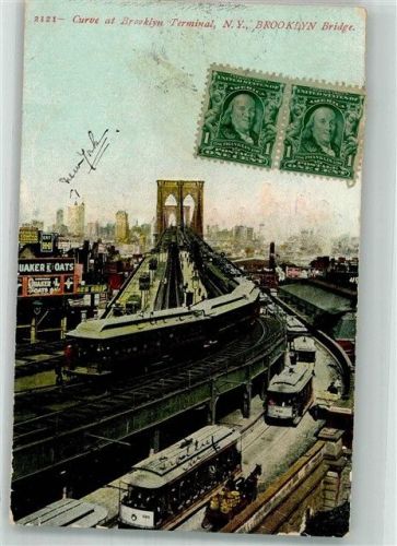 New York City 1908 Brooklyn Bridge Curve at Brooklyn Terminal Eisenbahn Straßenbahn