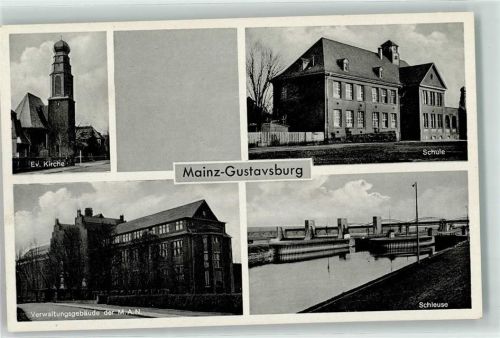Ginsheim-Gustavsburg Ev. Kirche Verwaltungsgebäude der M.A.N. Schule Schleuse