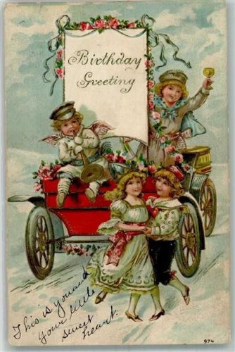 1907 Prägedruck Birthday Engel Kinder Tanz