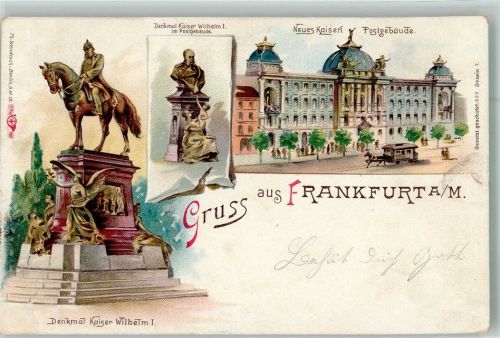 Frankfurt 1898 Kaiser Wilhelm I. Denkmal Neues Kaiserl. Postgebäude Pferdestraßenbahn