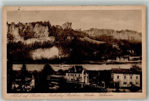 Rathen Kurort 1923 Gastrhaus Bahnhof Bastei Bahnpost Dresden Bodenbach Zug 435