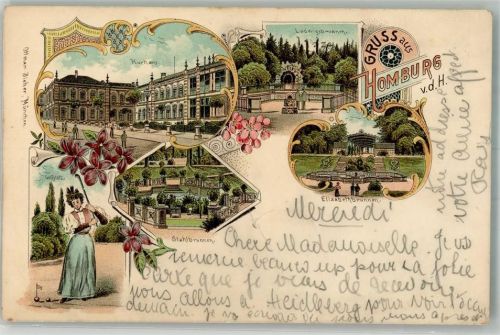 Bad Homburg Kurhaus Stahlbrunnen Elisabethbrunnen Lithographie