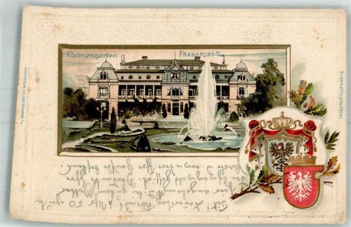 Frankfurt 1902 Palmengarten Stadtwappen Passepartout Lithographie