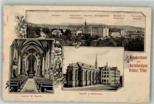 Trier 1911 Krankenhaus der Barmherzigen Brüder Hauptgebäude Badehaus Kapelle Altaransicht