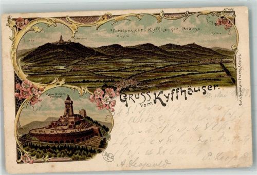 Kyffhäuser 1898 Kaiser-Wilhelm-Denkmal mit Panorama des Kyffhäuser Gebirges