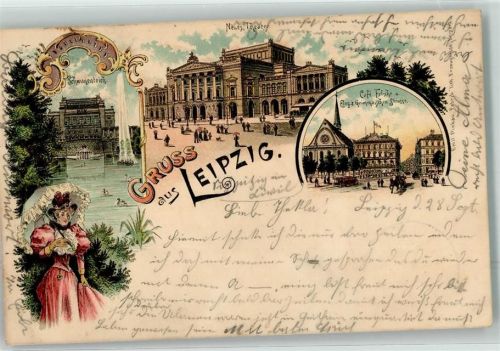 Leipzig 1897 Neues Theater Schwanenteich Cafe Felsche Grimmaische Straßr