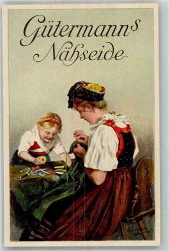 Werbung Gütermann Nähseide Trachten Mutter und Kind