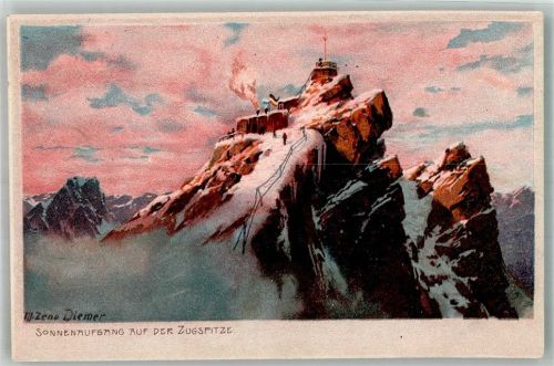 Garmisch-Partenkirchen 1908 Zieher, Ottmar Nr. 1439 Sonnenaufgang Zugspitze