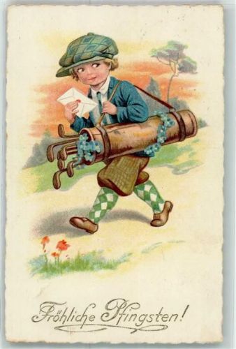 1930 Kind Golftasche Pfingsten AK