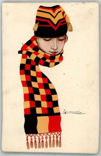 Art Deco Mode Schal und Mütze Guerzoni, C. 1917 Künstlerkarte