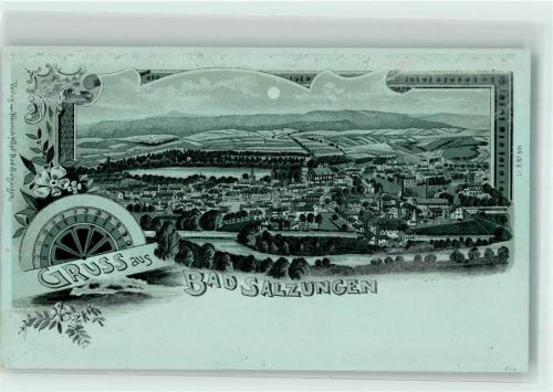 Bad Salzungen 1900 Lithographie/Mondschein Jugendstil Verlag Heinrich Hopf
