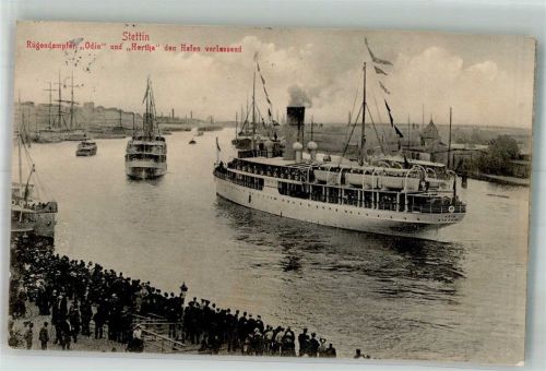 Stettin 1913 Rügendampfer Odin und Hertha Hafen