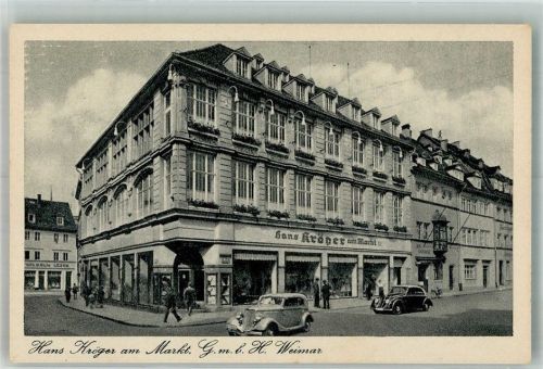 Weimar 1945 Modehaus Hans Kröger am Markt Sonderstempel Tag der Befreiung
