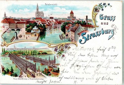 Strasbourg 1898 Neue Rheinrücke Adelskorrespondenz Bahnpost Strassburg-Zug 26