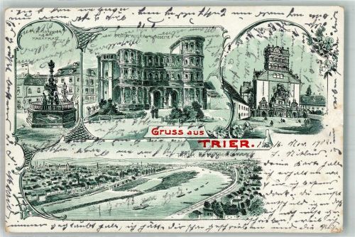 Trier 1902 Porta Nigra Petersbrunnen a.d. Marktplatz Matthiaskirche
