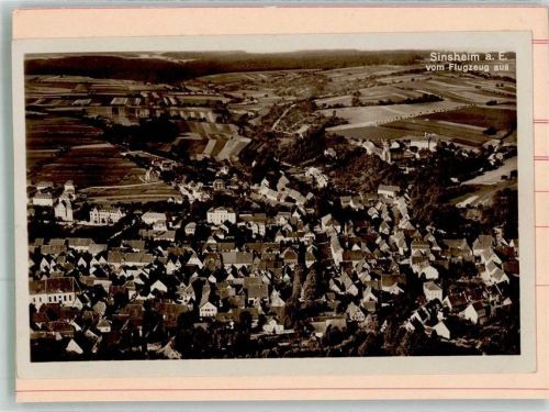 Sinsheim Fliegeraufnahme Original aufmontierte Verlagsmusterkarte