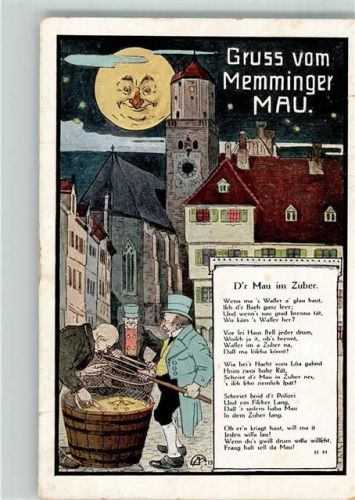 Memmingen 1939 Gruss vom Memminger Mau Vollmondgesicht Künstlerkarte