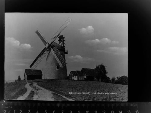 32130 W4904 Enger , Westf GLASNEGATIV Historische Windmühle