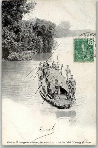 Vientiane 1905 Tracht Boot Mekong Briefmarke Bildseite