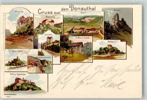 Beuron 1900 Donautal Warenwag Wildenstein Bronnen Gutenstein St. Maurus Kapelle Mühlheim Straße bei Gutenstein Ruine Dietfurt Schloss Sigmaringen