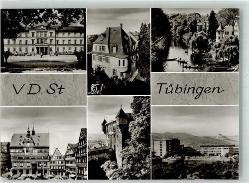 W7400 Tübingen Verein Deutscher Studenten Rathaus Schloss Hohentübingen Verbindungshaus Hölderlinturm Neckar Universität Studentika Foto AK