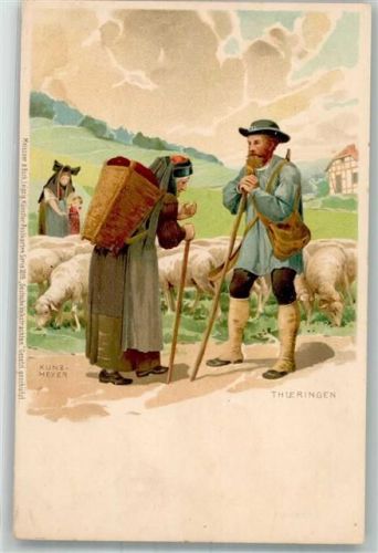 1900 Serie 1019 Deutsche Volkstrachten Thüringen Schafhirte sign. Kunz-Meyer