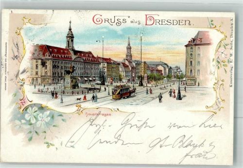 Dresden 1897 Hauptstraße Pferdestraßenbahn Litfaßsäule