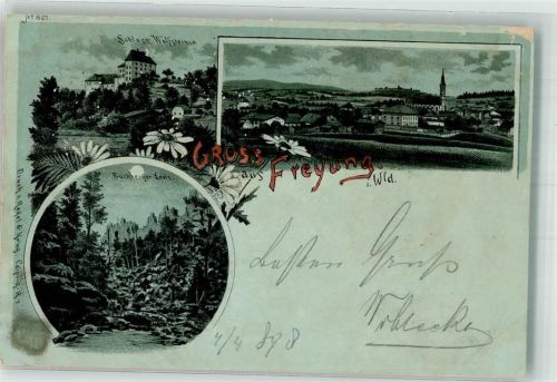 Freyung 1898 Lithographie Schloss Wolfsteinen Buchberger-Leite
