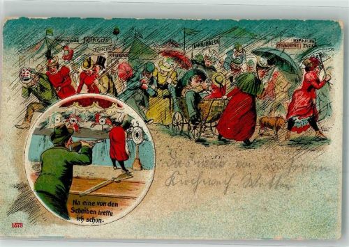 1912 Schiessbude Jahrmarkt Trinker Dackel Humor Künstlerkarte