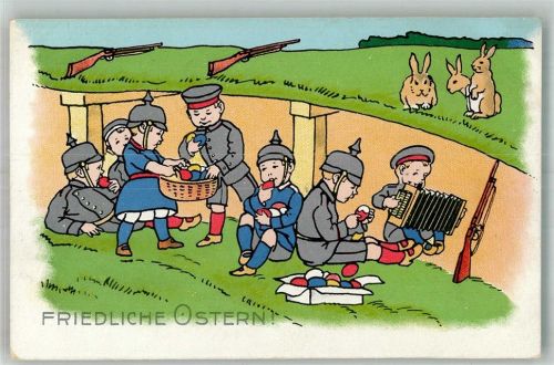 1915 Friedliche Ostern Schützengraben Ziehharmonika WK I