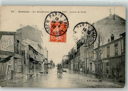 Asnieres 1910 Hochwasser 1910 Avenue de Paris Briefmarke Bildseite