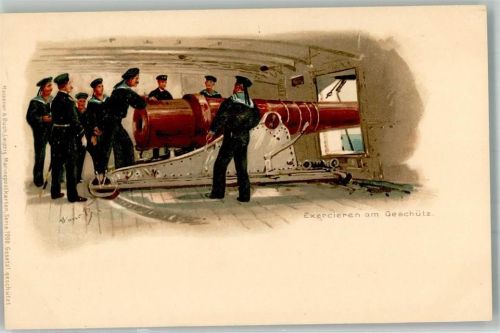 1900 - 1906 Marine Kriegsschiff Exerzieren am Geschütz Meissner u. Buch Serie 1000