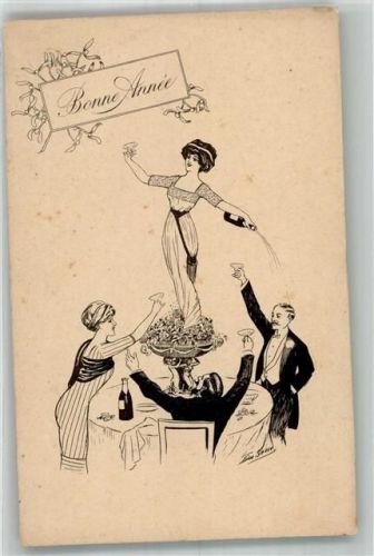 1910 - 1920 Verlag K.F. Paris Nr. 4270 Bonne Annee Mode Sekt