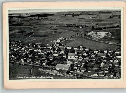 Aitrang 1933 Fliegeraufnahme des Ortes mit St. Ulrich Kirche Original aufmontierte Verlagsmusterkarte