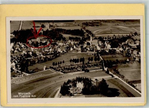 Bad Wurzach Fliegeraufnahme Salvatorkolleg Original aufmontierte Verlagsmusterkarte