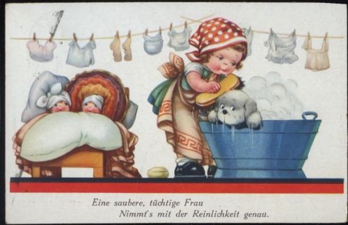 1940 Eine saubere, tüchtige Frau nimmt s mit der Sauberkeit genau, Kinder, Mutter, Hund, Wanne AKU2