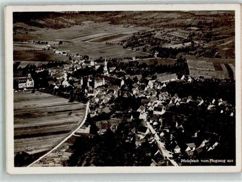 74629 W7114 Pfedelbach 1934 FOTO KEINE AK Fliegeraufnahme des Ortes mit Ev. Kirche Original aufmontierte Verlagsmusterkarte