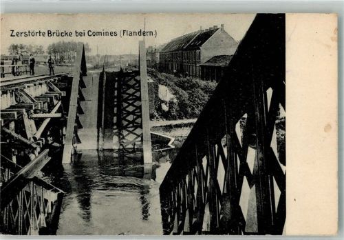 Comines 1915 Feldpost WK I Nr. 93 zerstörte Brücke