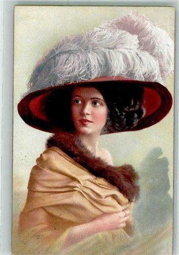 1911 Portrait einer eleganten jungen Frau Pelzmode Hutmode Frauenschönheiten Serie 1 No. 1