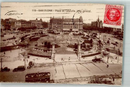 Barcelona Plaza de Cataluna Auto Straßenbahn Marke bildseitig