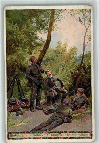 1915 Landser in Uniform lauschen im Walde einem Vogel Künstlerkarte Verein für das Deutschtum im Ausland Unsere Feldgrauen No. 19